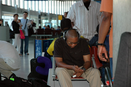 Wynton waits at Charles de Gaulle airport in Paris
